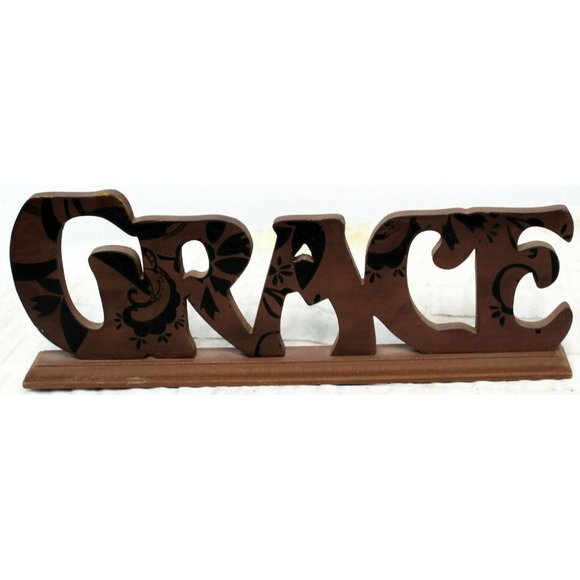 "Grace" Stand Up Decorative Sign Burgundy Brown Home Decor Black Swirl Designs - Picture 2 of 8